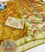 Gold zari woven paithani silk traditional saree with swarovski blouse piece