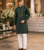 Green embroidered & sequence work silk blend straight kurta