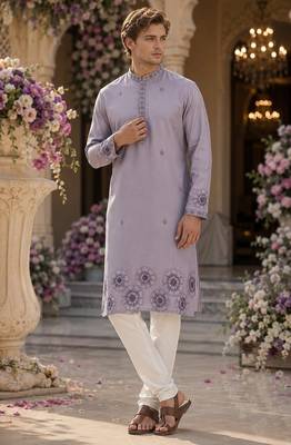 Lavender embroidered & sequence work silk blend straight kurta 1