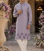 Lavender embroidered & sequence work silk blend straight kurta