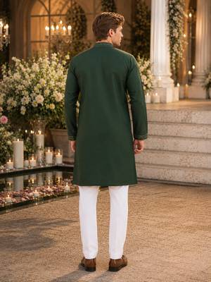 Green embroidered & sequence work silk blend straight kurta 2