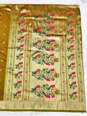 Gold zari woven paithani silk traditional saree with swarovski blouse piece 2