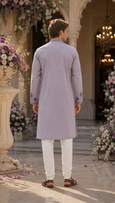 Lavender embroidered & sequence work silk blend straight kurta 2