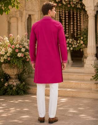 Pink embroidered & sequence work silk blend straight kurta 2