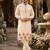 Cream embroidered & sequence work silk blend straight kurta