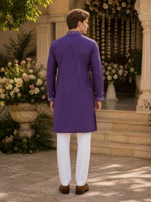 Purple embroidered & sequence work silk blend straight kurta 2