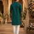 Teal embroidered & sequence work silk blend straight kurta