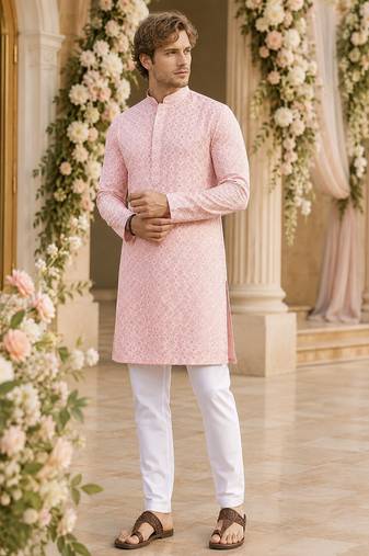 Peach lucknowi & sequence work rayon straight kurta