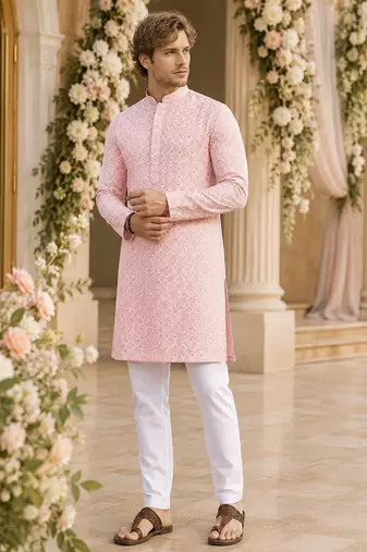 Peach lucknowi & sequence work rayon straight kurta