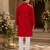 Red embroidered & sequence work silk blend straight kurta