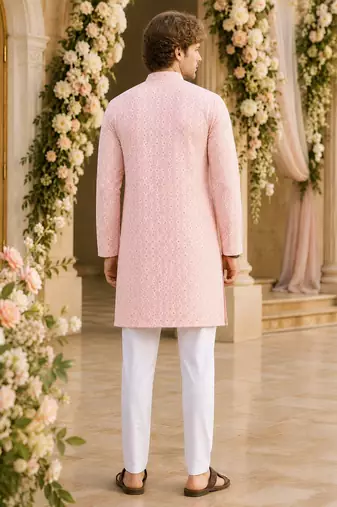 Peach lucknowi & sequence work rayon straight kurta
