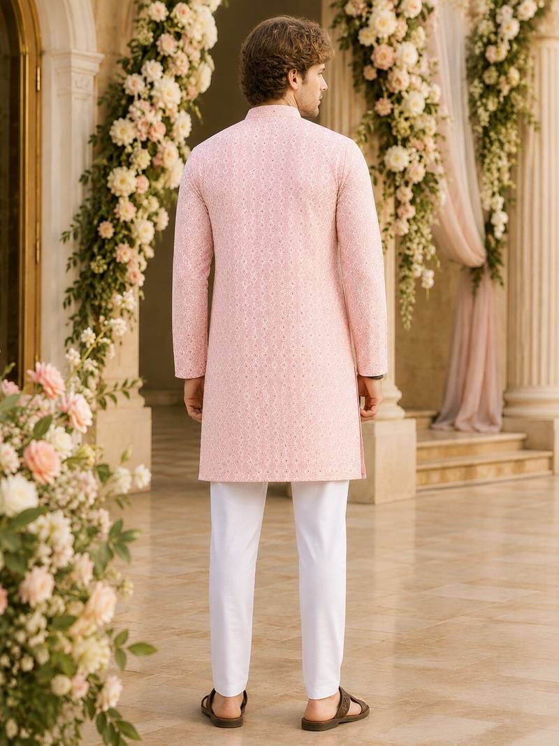 Peach lucknowi & sequence work rayon straight kurta