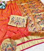 Gajri zari woven paithani silk traditional saree with swarovski blouse piece