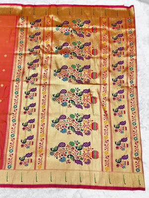 Gajri zari woven paithani silk traditional saree with swarovski blouse piece 2