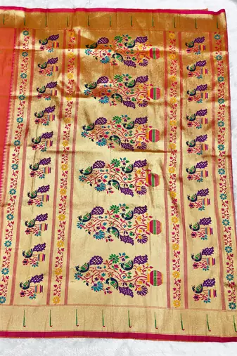 Gajri zari woven paithani silk traditional saree with swarovski blouse piece