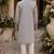 Grey embroidered & sequence work silk blend straight kurta