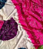 Pink Color Ajarak Print And Real Mirror Work Satin Saree