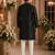 Black embroidered & sequence work silk blend straight kurta