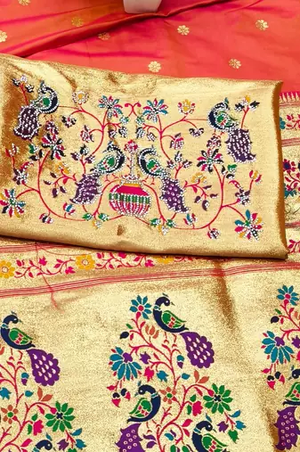 Gajri zari woven paithani silk traditional saree with swarovski blouse piece