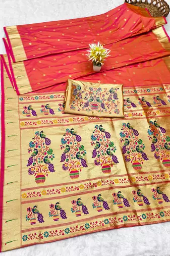 Gajri zari woven paithani silk traditional saree with swarovski blouse piece