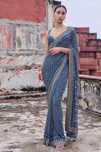 Teal Color Beautiful katdana and real mirror work Fox Georgette Saree