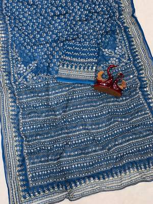 Teal Color Beautiful katdana and real mirror work Fox Georgette Saree 2