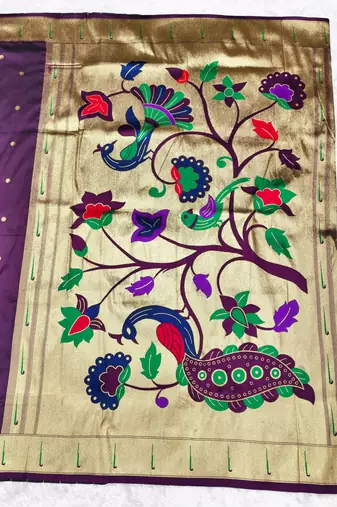 Wine zari woven paithani silk traditional saree with swarovski blouse piece