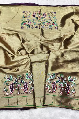 Wine zari woven paithani silk traditional saree with swarovski blouse piece