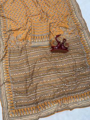 Yellow Color Beautiful katdana and real mirror work Fox Georgette Saree 2