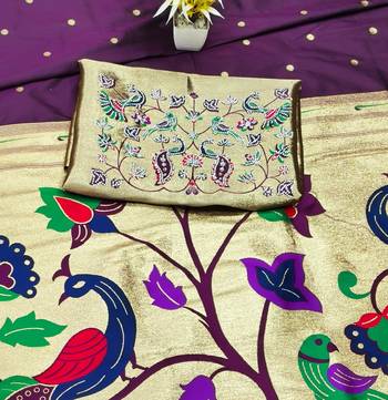 Wine zari woven paithani silk traditional saree with swarovski blouse piece 4