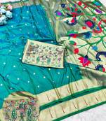 Rama zari woven paithani silk traditional saree with swarovski blouse piece