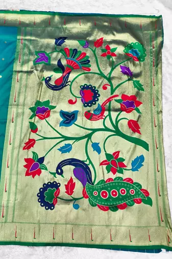 Rama zari woven paithani silk traditional saree with swarovski blouse piece
