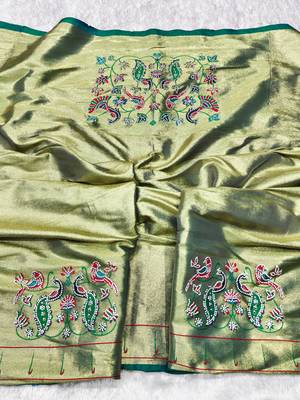 Rama zari woven paithani silk traditional saree with swarovski blouse piece 3