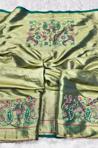 Rama zari woven paithani silk traditional saree with swarovski blouse piece