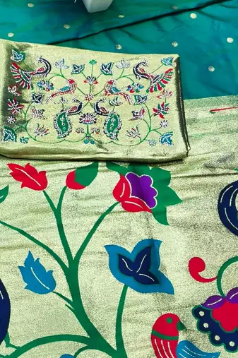 Rama zari woven paithani silk traditional saree with swarovski blouse piece