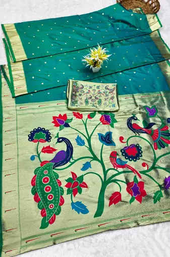 Rama zari woven paithani silk traditional saree with swarovski blouse piece