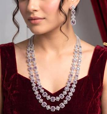 layered lavender amethyst cz necklace and earring set, indian bridal jewellery 1