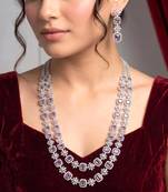 layered lavender amethyst cz necklace and earring set, indian bridal jewellery
