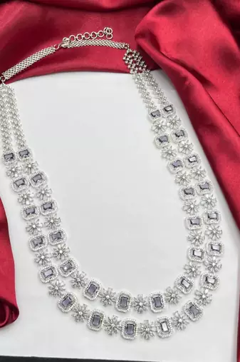 layered lavender amethyst cz necklace and earring set, indian bridal jewellery