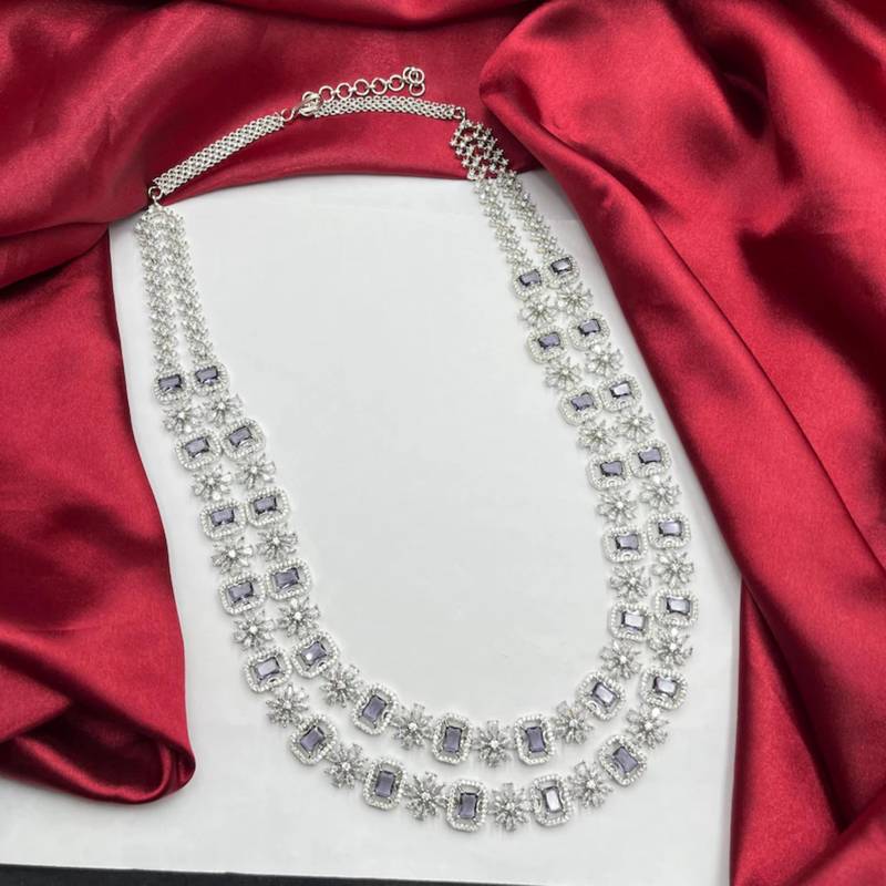 layered lavender amethyst cz necklace and earring set, indian bridal jewellery