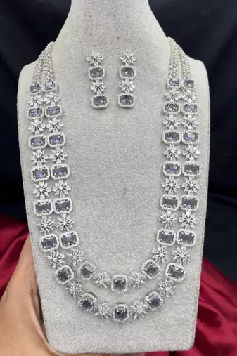 layered lavender amethyst cz necklace and earring set, indian bridal jewellery