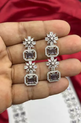 layered lavender amethyst cz necklace and earring set, indian bridal jewellery