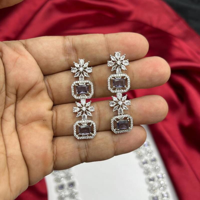 layered lavender amethyst cz necklace and earring set, indian bridal jewellery