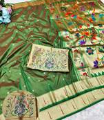 Green zari woven paithani silk traditional saree with swarovski blouse piece