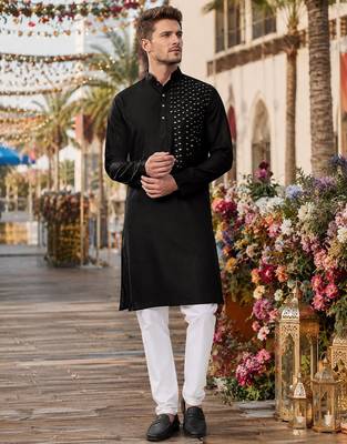 Black original mirror work viscos silk blend straight kurta 1