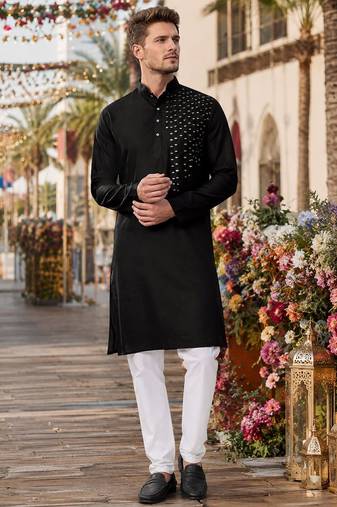 Black original mirror work viscos silk blend straight kurta