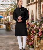 Black original mirror work viscos silk blend straight kurta