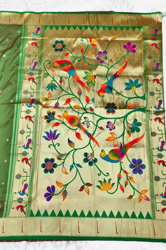 Green zari woven paithani silk traditional saree with swarovski blouse piece