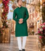 Green original mirror work viscos silk blend straight kurta