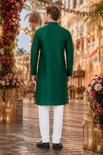 Green original mirror work viscos silk blend straight kurta